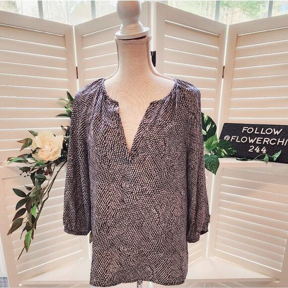 JOIE GEOMETRIC SILK V NECK BLACK /  WHITE SIZE SMALL - Picture 1 of 7